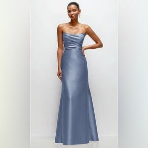Dessy Collection Strapless Satin Gown in Larkspur Blue